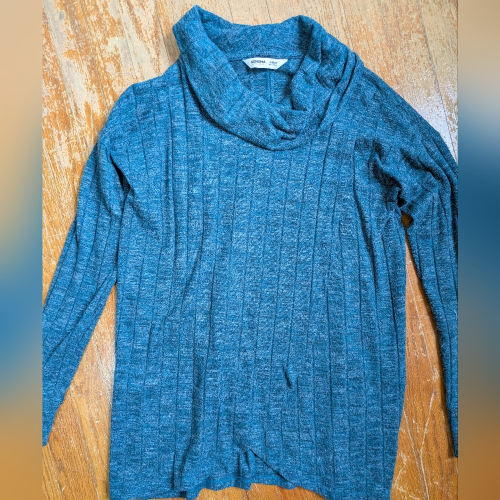 Sonoma Blue Cowl Neck Sweater with Textured Knit